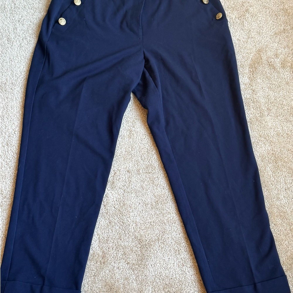 LOFT Navy Blue Pants with Gold Buttons size 12 Curvy fit - Picture 3 of 6